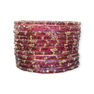 Stone Stud Fancy Glass Bangles, Pack of 12 Pieces, Maroon Color
