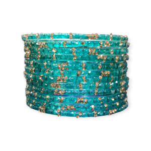 Stone Stud Fancy Glass Bangles, Pack of 12 Pieces, Radium Color