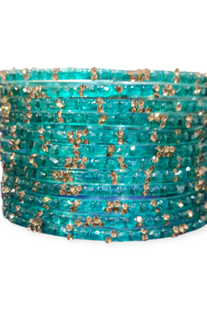 Stone Stud Fancy Glass Bangles, Pack of 12 Pieces, Radium Color