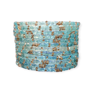 Stone Stud Fancy Glass Bangles, Pack of 12 Pieces, Surf Color