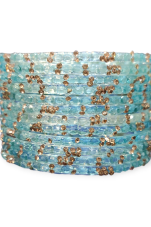 Stone Stud Fancy Glass Bangles, Pack of 12 Pieces, Surf Color