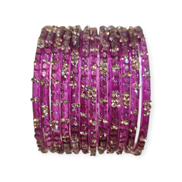 Stone Stud Fancy Glass Bangles, Pack of 12 Pieces, Wine Color 2 Stone Stud Fancy Glass Bangles, Pack of 12 Pieces, Wine Color - Image 2