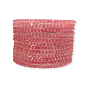 Jelly Stone Stud Fancy Glass Bangles, Pack of 12 Pieces, Gajri Color