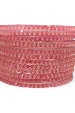 Jelly Stone Stud Fancy Glass Bangles, Pack of 12 Pieces, Gajri Color