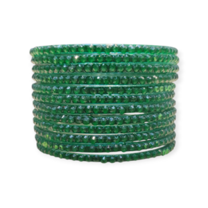 Jelly Stone Stud Fancy Glass Bangles, Pack of 12 Pieces, Green Color