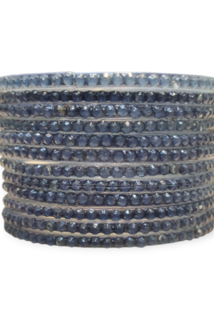 Jelly Stone Stud Fancy Glass Bangles, Pack of 12 Pieces, Grey Color