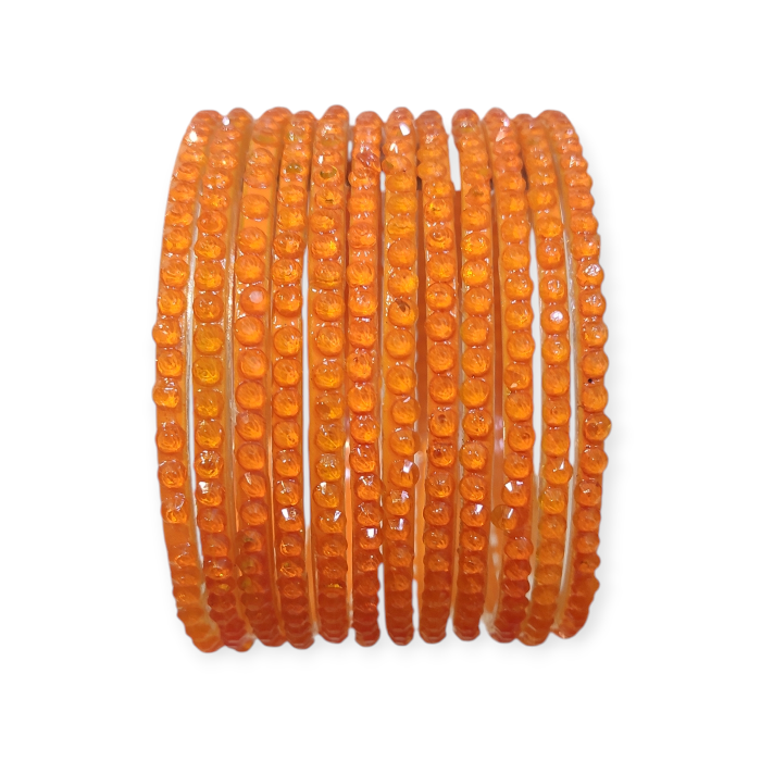 Jelly Stone Stud Fancy Glass Bangles, Pack of 12 Pieces, Haldi Color 2 Jelly Stone Stud Fancy Glass Bangles, Pack of 12 Pieces, Haldi Color - Image 2