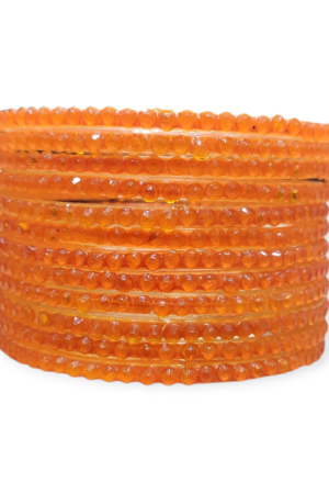 Jelly Stone Stud Fancy Glass Bangles, Pack of 12 Pieces, Haldi Color