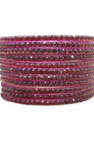 Jelly Stone Stud Fancy Glass Bangles, Pack of 12 Pieces, Maroon Color