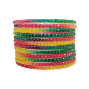 Jelly Stone Stud Fancy Glass Bangles, Pack of 12 Pieces, LPH Multi Color