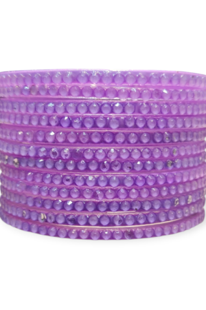 Jelly Stone Stud Fancy Glass Bangles, Pack of 12 Pieces, Purple Color