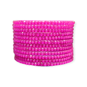 Jelly Stone Stud Fancy Glass Bangles, Pack of 12 Pieces, Rani Color