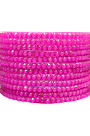 Jelly Stone Stud Fancy Glass Bangles, Pack of 12 Pieces, Rani Color