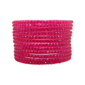 Jelly Stone Stud Fancy Glass Bangles, Pack of 12 Pieces, Strawberry Color
