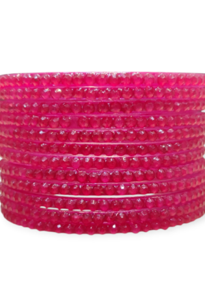 Jelly Stone Stud Fancy Glass Bangles, Pack of 12 Pieces, Strawberry Color