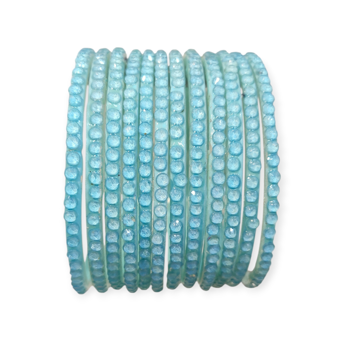 Jelly Stone Stud Fancy Glass Bangles, Pack of 12 Pieces, Surf Color 2 Jelly Stone Stud Fancy Glass Bangles, Pack of 12 Pieces, Surf Color - Image 2