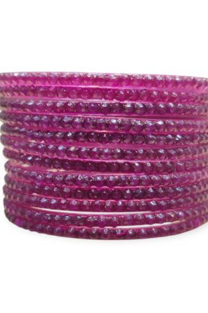 Jelly Stone Stud Fancy Glass Bangles, Pack of 12 Pieces, Wine Color