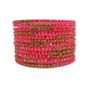 Jelly Stone Stud Fancy Glass Bangles, Pack of 12 Pieces, Gajri Color