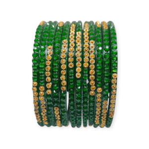 Jelly Stone Stud Fancy Glass Bangles, Pack of 12 Pieces, Green Color