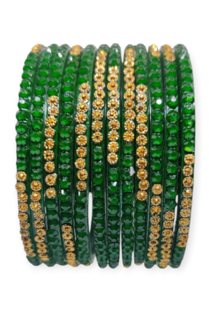 Jelly Stone Stud Fancy Glass Bangles, Pack of 12 Pieces, Green Color