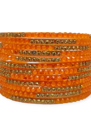Jelly Stone Stud Fancy Glass Bangles, Pack of 12 Pieces, Haldi Color