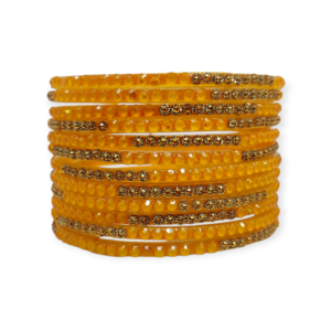 Jelly Stone Stud Fancy Glass Bangles, Pack of 12 Pieces, Mango Color