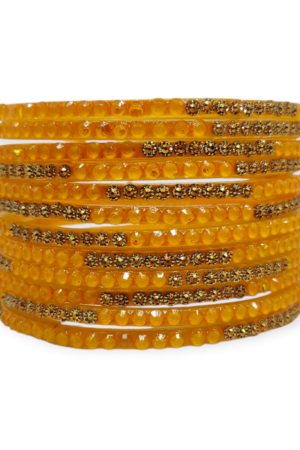 Jelly Stone Stud Fancy Glass Bangles, Pack of 12 Pieces, Mango Color