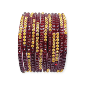Jelly Stone Stud Fancy Glass Bangles, Pack of 12 Pieces, Maroon Color