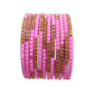 Jelly Stone Stud Fancy Glass Bangles, Pack of 12 Pieces, Pink Color