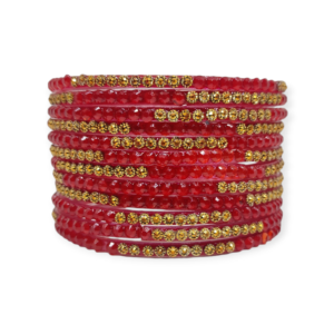Jelly Stone Stud Fancy Glass Bangles, Pack of 12 Pieces, Red Color