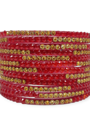 Jelly Stone Stud Fancy Glass Bangles, Pack of 12 Pieces, Red Color