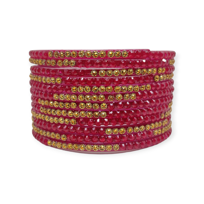 Jelly Stone Stud Fancy Glass Bangles, Pack of 12 Pieces, Strawberry Color 2 Jelly Stone Stud Fancy Glass Bangles, Pack of 12 Pieces, Strawberry Color - Image 2