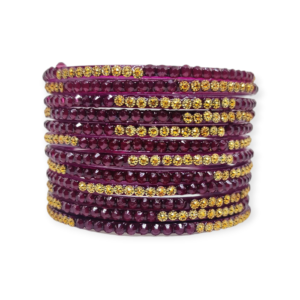Jelly Stone Stud Fancy Glass Bangles, Pack of 12 Pieces, Wine Color