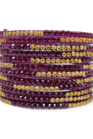 Jelly Stone Stud Fancy Glass Bangles, Pack of 12 Pieces, Wine Color