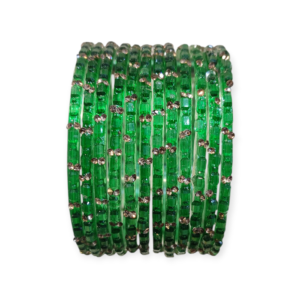 Fancy Stone Stud Fancy Glass Bangles, Pack of 12 Pieces, Green Color
