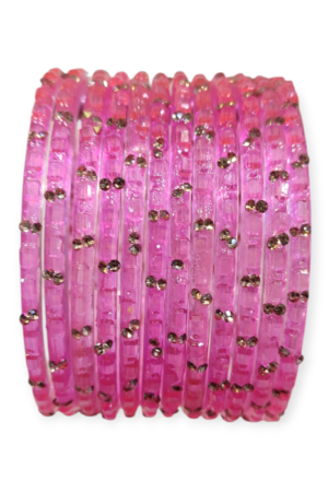 Fancy Stone Stud Fancy Glass Bangles, Pack of 12 Pieces, Pink Color