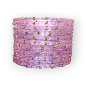 Fancy Stone Stud Fancy Glass Bangles, Pack of 12 Pieces, Purple Color