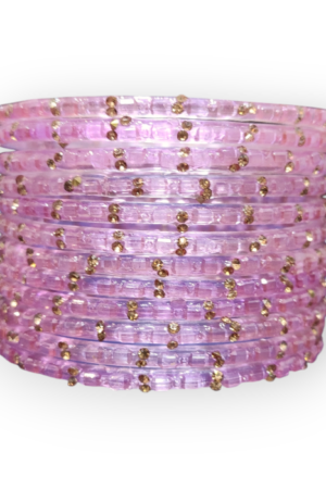 Fancy Stone Stud Fancy Glass Bangles, Pack of 12 Pieces, Purple Color