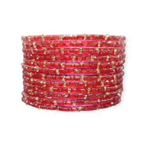 Fancy Stone Stud Fancy Glass Bangles, Pack of 12 Pieces, Red Color