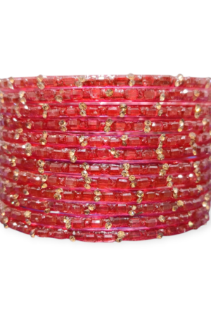 Fancy Stone Stud Fancy Glass Bangles, Pack of 12 Pieces, Red Color