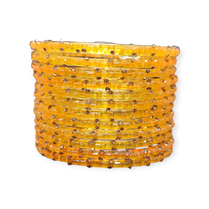 Fancy Stone Stud Fancy Glass Bangles, Pack of 12 Pieces, Yellow Color 2 Fancy Stone Stud Fancy Glass Bangles, Pack of 12 Pieces, Yellow Color - Image 2