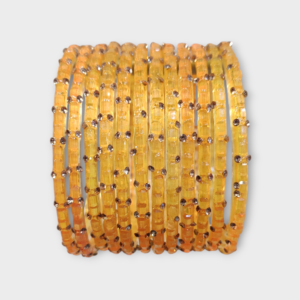 Fancy Stone Stud Fancy Glass Bangles, Pack of 12 Pieces, Yellow Color