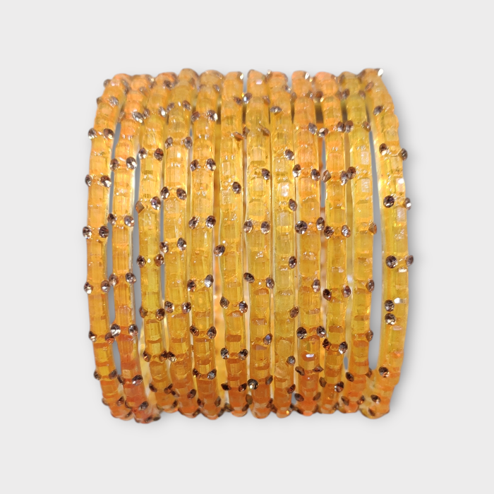 Fancy Stone Stud Fancy Glass Bangles, Pack of 12 Pieces, Yellow Color 1 Fancy Stone Stud Fancy Glass Bangles, Pack of 12 Pieces, Yellow Color