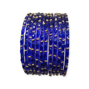 Fancy Stone Stud Raindrop Glass Bangles, Pack of 12 Pieces, Blue Color