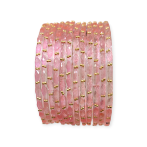 Fancy Stone Stud Raindrop Glass Bangles, Pack of 12 Pieces, Gajri Color