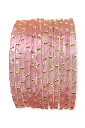 Fancy Stone Stud Raindrop Glass Bangles, Pack of 12 Pieces, Gajri Color
