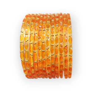 Fancy Stone Stud Raindrop Glass Bangles, Pack of 12 Pieces, Haldi Color