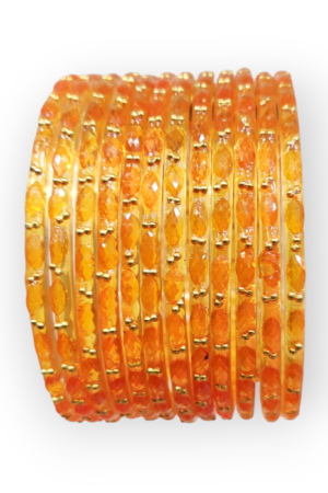 Fancy Stone Stud Raindrop Glass Bangles, Pack of 12 Pieces, Haldi Color