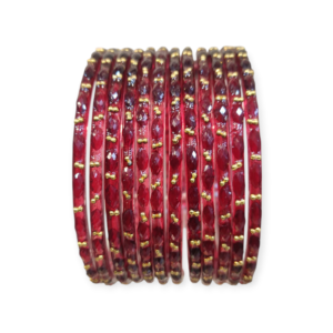 Fancy Stone Stud Raindrop Glass Bangles, Pack of 12 Pieces, Maroon Color