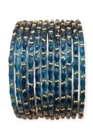 Fancy Stone Stud Raindrop Glass Bangles, Pack of 12 Pieces, Morpankhi Color